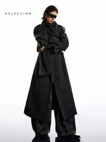 SHEIN EZwear 加大码长袖休闲长款外套，秋冬女士长款外套 - 黑色 - 查看 6