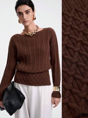 Aalyst Suéter de cuello redondo de manga larga de punto de cable de alta calidad, elegante y apropiado para el uso diario y el viaje, de ajuste regular, nuevo para otoño/invierno para mujer