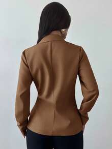 Firerie Áo khoác vest nữ chất liệu giả lanh màu be đính kim loại/Mùa thu/Mùa thu/Mùa thu/Trở lại trường học/Dự tiệc/Phong cách công sở/Phong cách cổ điển/Công sở/Đi chơi - Lạc đà - Xem 2