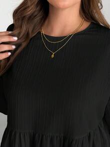 SHEIN Essnce Blusa de manga larga con volantes de tela texturizada cómoda y holgada para mujer de talla grande, para primavera y otoño, para volver a la escuela - Negro - Ver 6