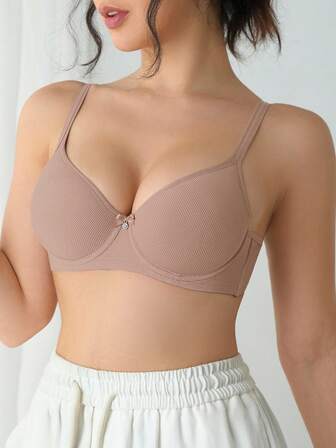 1pc Women's Minimalist Fashion Simple Wirh Cups Daily Casual Lingerie Bra