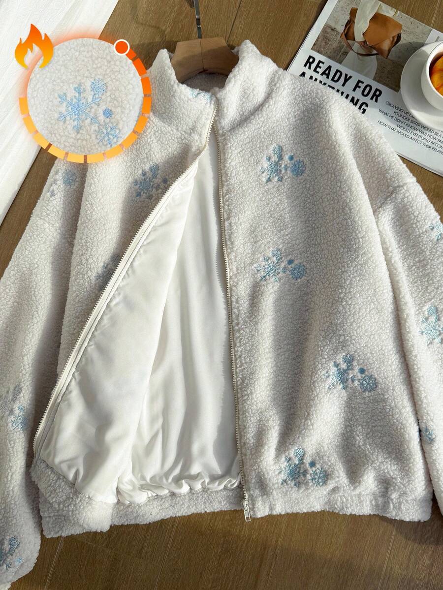 SHEIN EZwear Chaqueta de piel sintética de corte holgado y casual, para otoño/invierno, tallas grandes