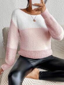 SHEIN LUNE Casual Commuter Color Block Knit Sweater, Autumn/Winter - Multicolor - View 6