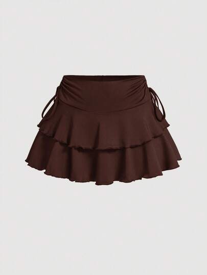 SHEIN Tall Women Solid Color Minimalist Detail A-Line Skirt, Casual Daily Wear