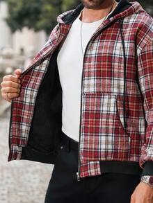 Manfinity CasualCool Men's Autumn Plaid Long Sleeve Zip Front Drawstring Hooded Jacket, Christmas - Multicolor - View 8