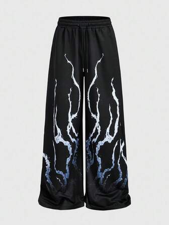 Street Life Herren Jogginghose im dunklen Stil! Flammen-Muster + weiter Beinschnitt, für einen rebellischen Modestil