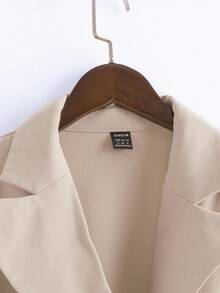 Amorya Women's Elegant Belted Double-Breasted Jacket And Pleated Skirt 2 Pieces Set, Suitable For Daily Commute And Multiple Occasions Autumn Clothes