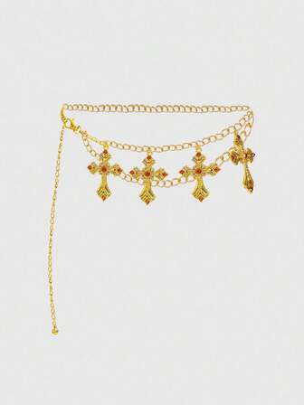 Goth 1 pieza Cadena de cintura con cruz de estilo gótico en plata y negro, accesorio versátil para uso diario y Halloween