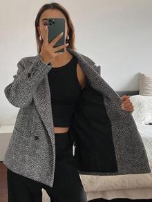 Livesso 女士宽松翻领西装外套，秋季商务装 - 灰色 - 查看 8