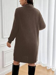 SHEIN Frenchy Váy dài tay màu trơn thường ngày cỡ lớn dành cho nữ - Cà phê nâu - Xem 6