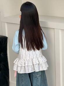 DAZY 女童条纹刺绣吊带背心 - 藍色 - 查看 5