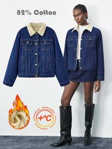 Maija Women's Fleece Denim Coat Winter Long-Sleeved Warm Coat Casual Wear Thanksgiving For Women Christmas