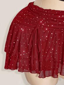 SHEIN ICON Váy mini lưới xếp ly cao xẻ tà xếp nếp dành cho nữ cỡ lớn - Màu Đỏ Sâu - Xem 7
