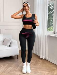 SHEIN Sports Top Esportivo Feminino Reversível e Sem Costura com Enchimento Removível, Uso Casual Diário, Adequado para Todas as Estações - Preto - Visão 5