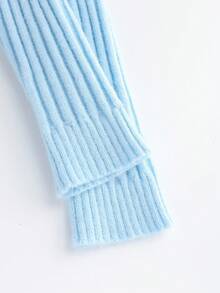 Franclia 女士浅蓝色新款秋冬V领交叉金属纽扣不对称下摆针织立体纹理腋下长袖开衫，欧美风优雅简约时尚日常通勤 - 藍色 - 查看 5