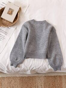 Genkimix Kids Tween Girls' Casual And Cute Bow Pattern Knitted Sweater, Can Be Paired With Various Pants Or Layered, Suitable For Autumn And Winter Seasons - Grey - View 2