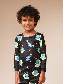 SUMWON Kids Dreamy Night Pajama Set With Sleeping Elephants On Moon Stars Pattern Long Sleeve Winter Bedtime Sleepwear Nightwear Lounge Set , Casual And - Navy Blue - View 3