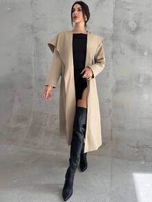 Firerie 女士时尚都市时尚新款卡其色风衣，配腰带，通勤休闲两相宜，秋冬 - 卡其色 - 查看 8