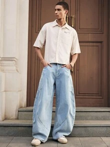 SWAVVY 男士休闲时尚街头百搭通勤宽松香蕉牛仔裤