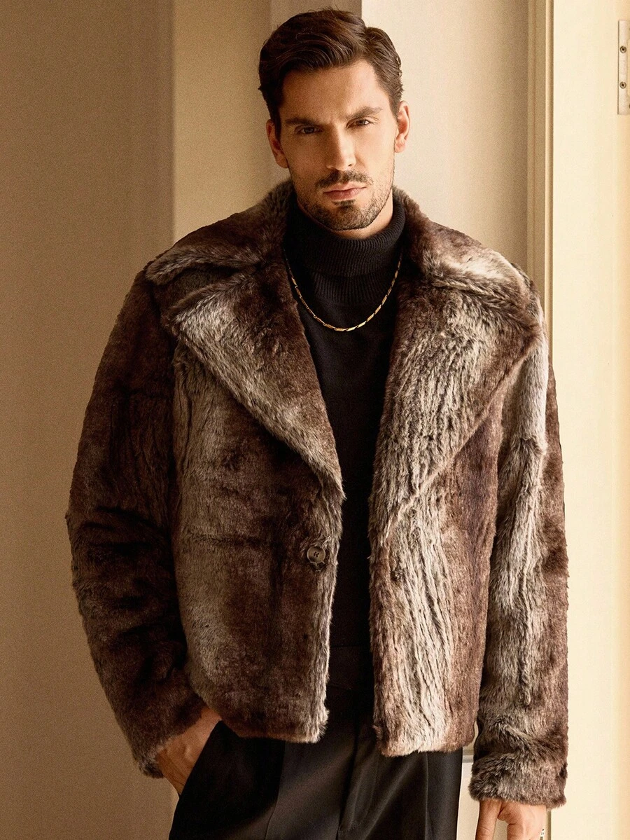 Manfinity NXTstreet Men's Fleece Casual Loose Faux Fur Jacket With Lapel Neck Winter - Brown - View 1