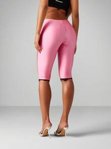 Missguided x Playboy Biker Shorts With Black Lace Trim Mid-Rise Cycling Length Fashion Pink Bottoms For Women Festival Party Y2K Style