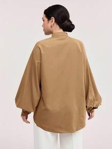 Mulvari Women's Casual Solid Color Lantern Sleeve Blouse, Spring & Autumn,Long Sleeve Tops