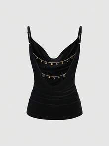 Sweetra Áo ba lỗ hở lưng dự tiệc cổ tròn có thể tháo rời thời trang thu đông mới cho nữ - màu đen - Xem 1