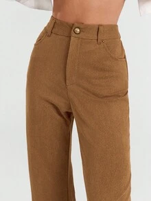 Avantive Beige Suede Slightly Lapsed Extra-Long Trousers Fall Winter For Women Christmas New Year Women Elegant Casual Thanksgiving For Women Brown Pants - Camel - View 4