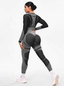 Seamluxe SHEIN Sport 女士无缝运动服套装，适合健身、瑜伽、跑步，时尚百搭 - 彩色 - 查看 1
