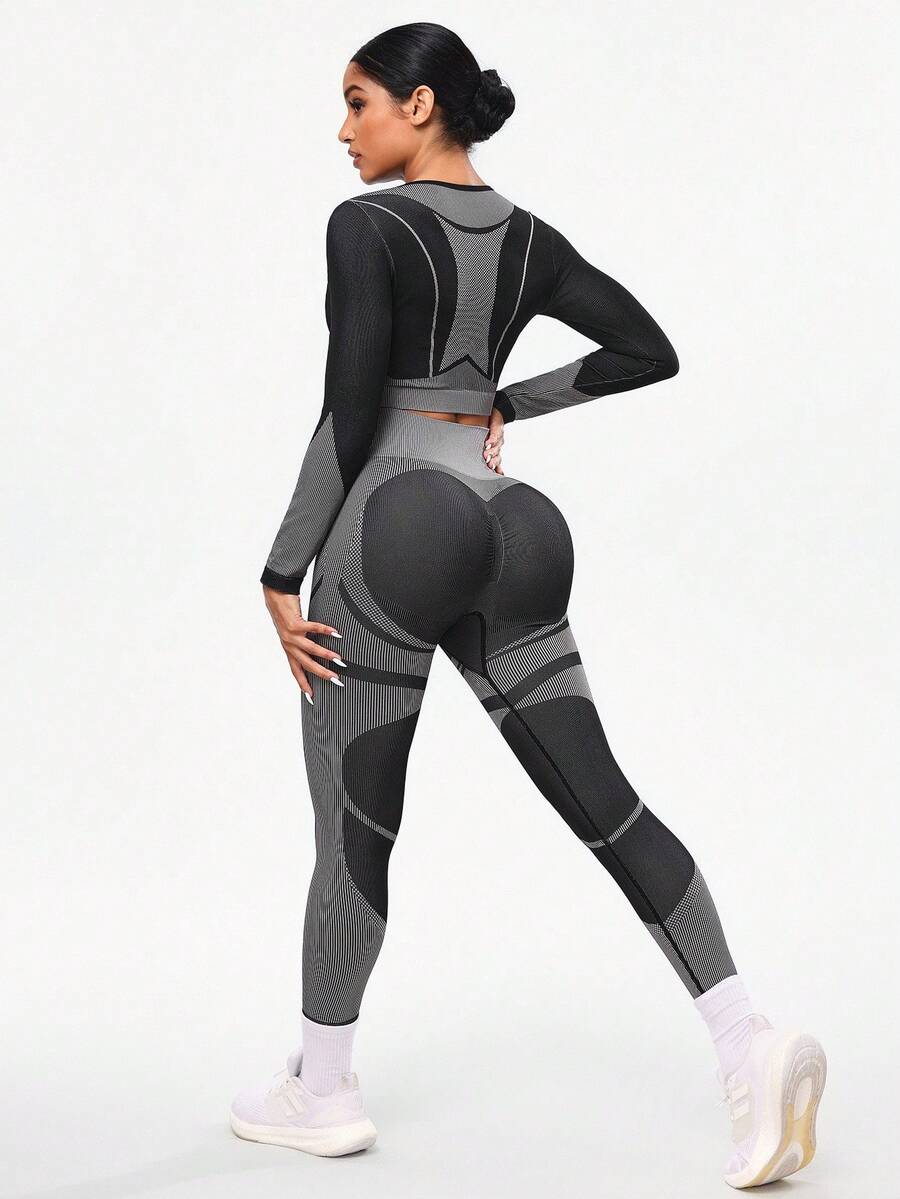 Seamluxe SHEIN Sport 女士无缝运动服套装，适合健身、瑜伽、跑步，时尚百搭 - 彩色 - 查看 1