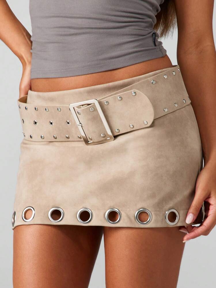 Missguided x Playboy Metallic Eyelet Mini Skirt With Faux Suede Finish Belt Detail High Waist Design Mini Length Party Festival Club Wear