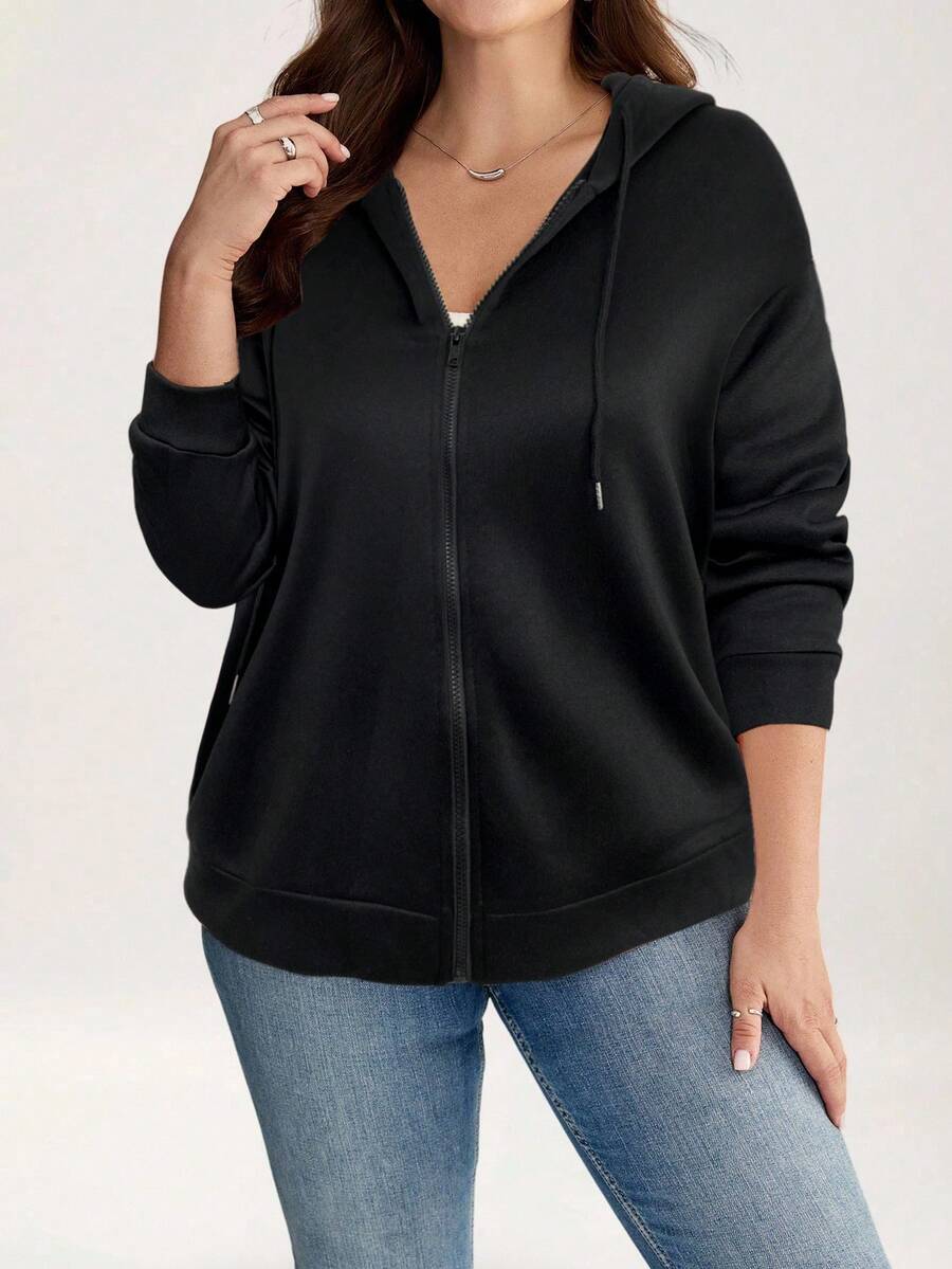 SHEIN LUNE Áo nỉ dài tay rộng rãi, thoải mái cho nữ cỡ lớn - màu đen - Xem 1