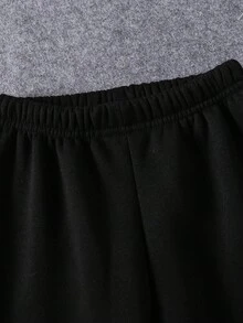 2 件套年轻女孩时尚简约彩色蝴蝶印花圆领长袖羊毛运动衫上衣和蝴蝶印花羊毛运动裤，适合秋冬季外出 - 黑色 - 查看 5