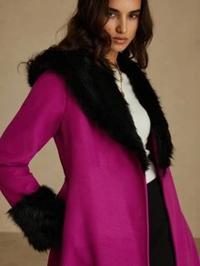 Aveloria Rosie Cappotto lungo con cintura, colletto in pelliccia, stile di lusso, colore unito, stile europeo e americano, autunno/inverno nuovo - Multicolore - Visualizzare 2