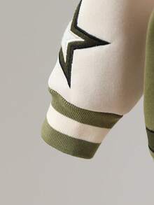 SHEIN 2件套男童美式军绿色拼布棒球夹克+抽绳裤，秋冬 - 軍綠色 - 查看 6