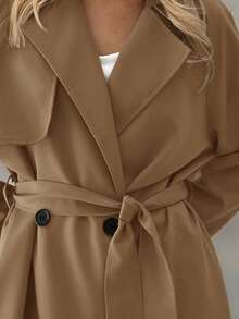 Aloruh 女式休闲纯色长袖风衣，秋冬 - 駝色 - 查看 9