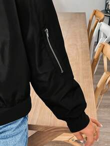 SHEIN Essnce Áo khoác bomber xanh lá cây cỡ lớn dành cho nữ mùa thu thời trang mới công sở thường ngày cho phụ nữ mùa thu quần áo nữ tay dài cho phụ nữ mùa thu áo khoác cho phụ nữ thường ngày đi làm - màu đen - Xem 7