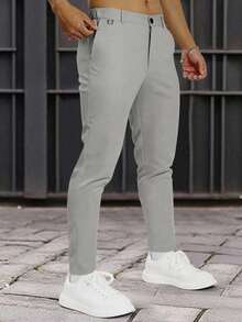 Manfinity Homme 男式纯色口袋直筒正装长裤