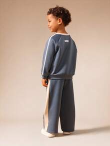 SUMWON Young Boys Comfortable Two Piece Sweatsuit Classic Colorblock Design Winter Wear Co-Ord Set Casual Fall Everyday Outfit - Blue - View 2