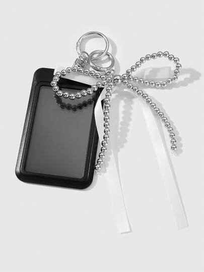 Kawaii 1 pieza Soporte para tarjeta de identificación/credencial de estilo gótico minimalista de alta gama, hecho a mano con cuentas de plata CCB, lazo de cinta, corazón tejido con cuerda negra de acrílico, adecuado para trabajadores de oficina, estudiantes, uso diario, regalo de vacaciones, Halloween