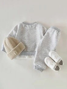 SHEIN Playful Pals 2pcs Toddler Boys' Comfortable Casual Round Neck Bear Embroidery Hem Long Sleeve Top And Side Pocket Bear Embroidery Pants Set, Versatile For Spring/Autumn Everyday Wear Baby Set Autumn Winter Season - Multicolor - View 2