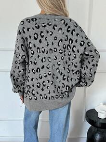 DAZY 女式V领豹纹宽松休闲街头风开衫