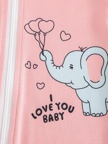 两件套女婴粉白长袖连体睡衣套装，可爱波点蝴蝶结印花设计，贴身双向拉链连脚睡衣，适合婴儿穿着，女婴睡衣套装 - 粉色 - 查看 8