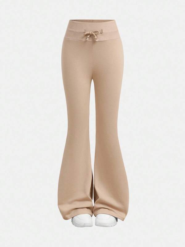 SHEIN Girlism Tween Girls' Fashion Casual Knit Flare Pants Pants Cute Flared Sweatpants Bell Bottom Pants