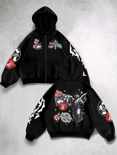 Street Life Men's Fleece Angel Print Zip Up Hooded Sweatshirt , Fall/Winter