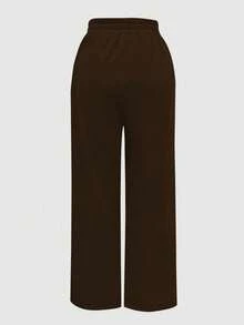 INAWLY 女士纯色松紧腰宽松休闲运动裤 - 咖啡棕 - 查看 2