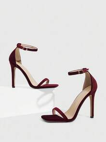 CUCCOO SZL 女士方头细高跟性感时尚绑带酒红色高跟凉鞋，坏女孩夜间街头风穿搭，性感约会派对夏季圣诞节装扮 - 酒紅色 - 查看 6