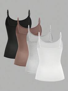 SHEIN EZwear 4件套休闲简约女士吊带背心，适合夏季 - 彩色 - 查看 2