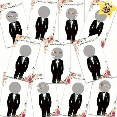 Trò chơi thẻ cào tiệc cưới cô dâu chú rể 16/48 chiếc, trò chơi tiệc dành cho người lớn "Ai tìm thấy chú rể/cô dâu", đồ dùng tiệc độc thân vui nhộn, thẻ cào giấy, dành cho khách từ 18 tuổi trở lên, bao gồm 46 thẻ người nổi tiếng và 2 thẻ trắng có hình dán cào, đồ dùng tiệc vui nhộn