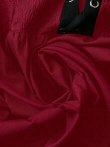 SHEIN MOOSTA 加大码女式方领交叉系带长裙超长女装 - 紅色 - 查看 7